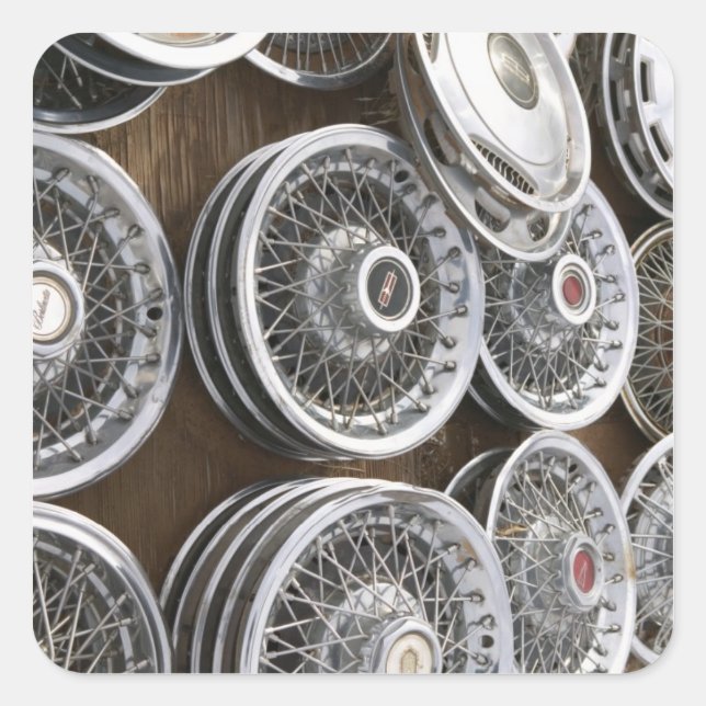 Adesivo Quadrado EUA, Novo México, Prewitt: Auto Hubcaps / Rt. 66 (Frente)