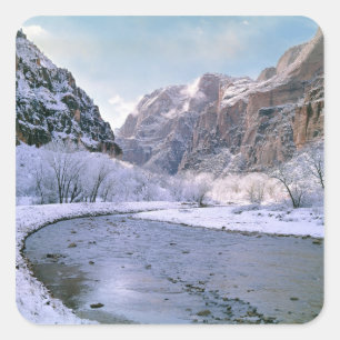 Adesivo Quadrado EUA, Utah, Zion NP. Neve fresca cobre o canyon