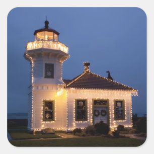 Adesivo Quadrado EUA, Washington, Mukilteo. Farol de Mukilteo
