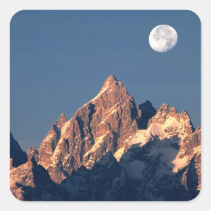 Adesivo Quadrado EUA, Wyoming, Grand Teton NP. Uma lua cheia se põe