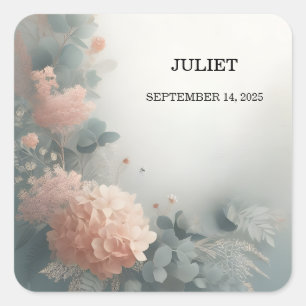 Adesivo Quadrado Eucalipto em Renda Tule Azul Poeira Noivado