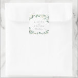 Adesivo Quadrado Eucalipto russo verde boho, favor de casamento<br><div class="desc">Obrigado de casamento russo que vocês marcam a cor d'água do verde botânico eucalipto e a moderna escrita e letra chic,  elegante e romântico,  excelente para o casamento rústico moderno,  casamento do jardim botânico e casamento do boho country. Ver todas as peças correspondentes na coleção</div>