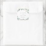Adesivo Quadrado Eucalipto russo verde boho, favor de casamento<br><div class="desc">Obrigado de casamento russo que vocês marcam a cor d'água do verde botânico eucalipto e a moderna escrita e letra chic,  elegante e romântico,  excelente para o casamento rústico moderno,  casamento do jardim botânico e casamento do boho country. Ver todas as peças correspondentes na coleção</div>