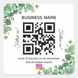 Adesivo Quadrado Eucalyptus business name qr code instagram