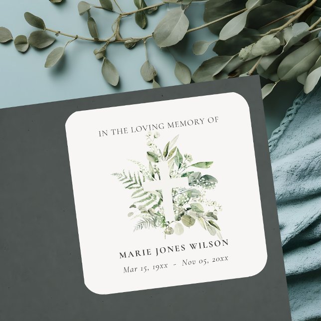 Adesivo Quadrado Eucalyptus Fern Fauna Cross Memorial Simpatia (Criador carregado)