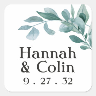 Adesivo Quadrado Eucalyptus Greenery Frame Verde Nomes Azuis