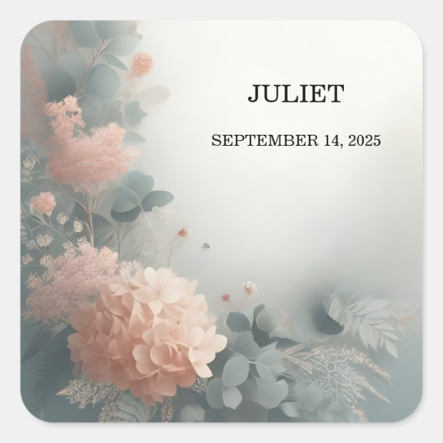 Adesivo Quadrado Eucalyptus Lace Tulle Dusty Chá de panela Azul (Frente)