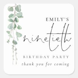 Adesivo Quadrado Eucalyptus Script 90 Birthday Obrigado