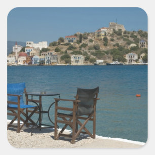 Adesivo Quadrado Europa, Grécia, Kastellorizo: cadeiras na borda