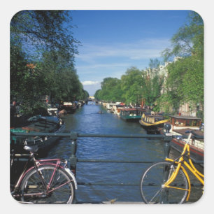 Adesivo Quadrado Europa, Holanda, Amsterdã, bicicleta amarela e