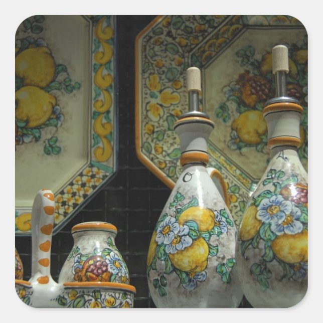 Adesivo Quadrado Europa, Itália, Sicília, Taormina. Tradicional 7 (Frente)