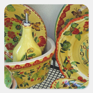 Adesivo Quadrado Europa, Itália, Sicília, Taormina. Tradicional 8