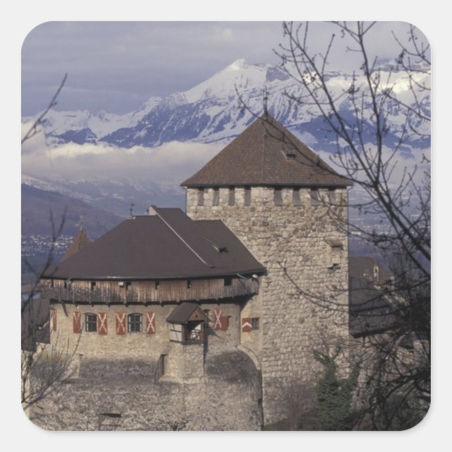 Adesivo Quadrado Europa, Liechtenstein, Vaduz. Vaduz Castle, (Frente)