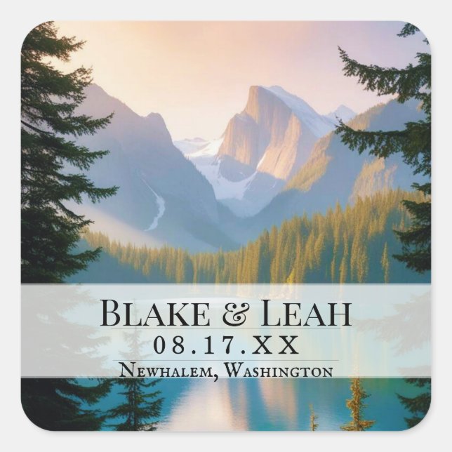 Adesivo Quadrado Evento Personalizável Data de Casamento Vinheta Mo (Frente)