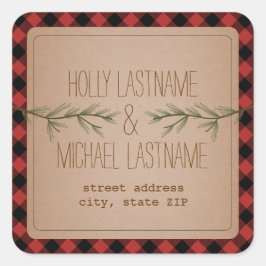 Adesivo Quadrado Evergreen Branch Xadrez Address Sticker