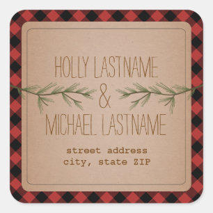 Adesivo Quadrado Evergreen Branch Xadrez Address Sticker