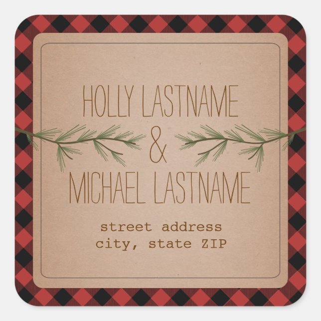Adesivo Quadrado Evergreen Branch Xadrez Address Sticker (Frente)