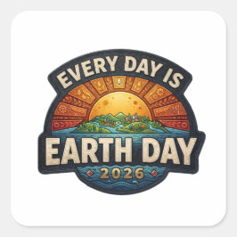 Adesivo Quadrado Every Day is Earth Day 2026 | Eco Badge Design