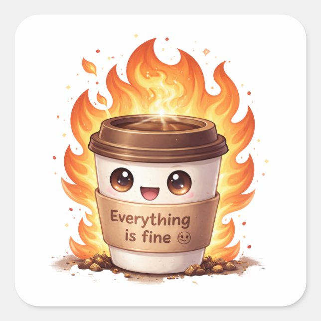 Adesivo Quadrado Everything Is Fine Coffee Sticker (Frente)