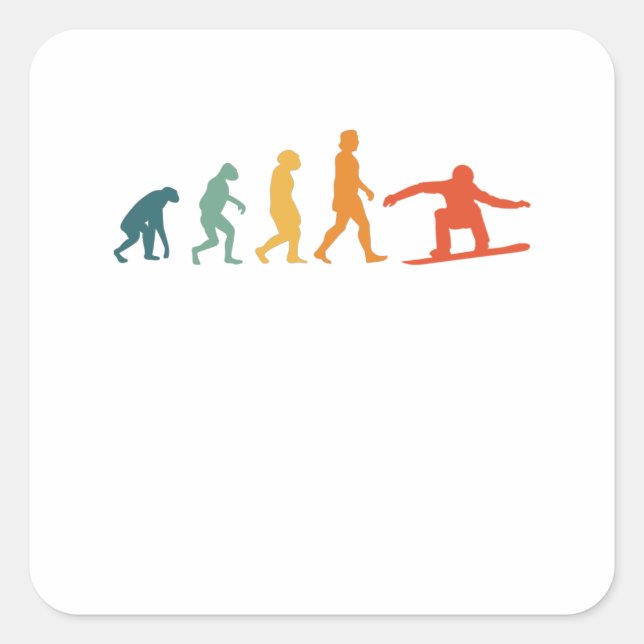 Adesivo Quadrado Evolução do Snowboard Retro Snowboarder Winter (Frente)