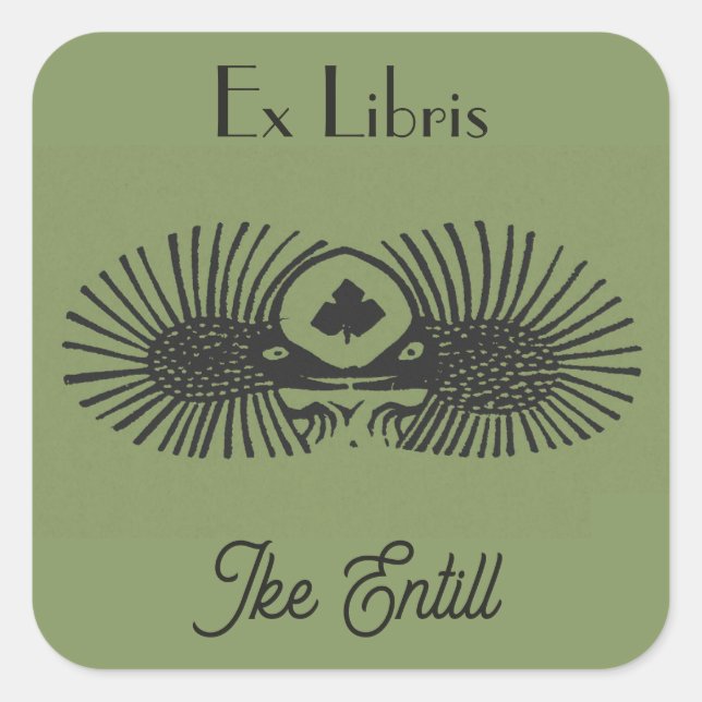 Adesivo Quadrado Ex libris de dois ouriços editável (Frente)
