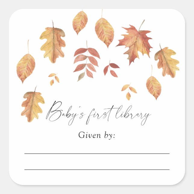 Adesivo Quadrado Ex libris de folhas caindo em aquarela - Chuvinha  (Frente)