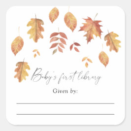 Adesivo Quadrado Ex libris de folhas caindo em aquarela - Chuvinha