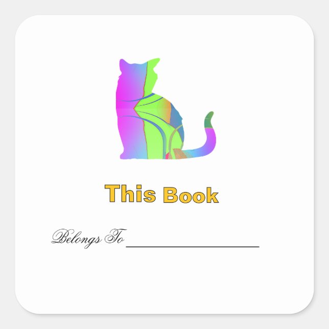 Adesivo Quadrado Ex libris de Gato Verde Azul  (Frente)