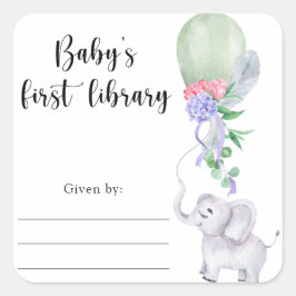Adesivo Quadrado Ex-libris do Chá de Bebê do Elefante, livros para