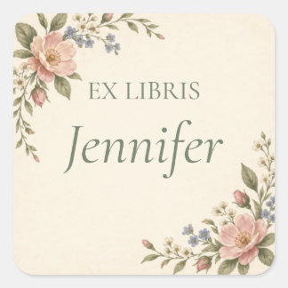 Adesivo Quadrado Ex Libris Floral Personalizado para Livros