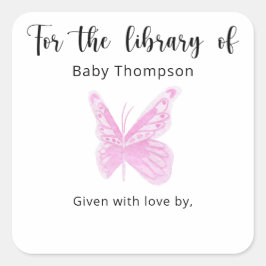 Adesivo Quadrado Ex-libris para chá de bebê Butterfly Baby Shower,