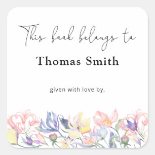 Adesivo Quadrado Ex-libris para chá de bebê de Flores Silvestres, l