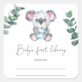 Adesivo Quadrado Ex-libris para chá de bebê do ursinho koala