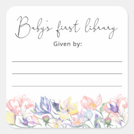 Adesivo Quadrado Ex-libris para chá de bebê Wildflowers, livros par