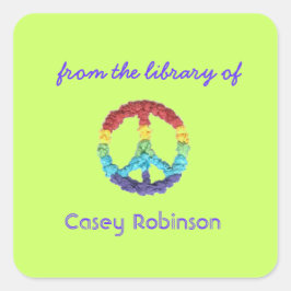 Adesivo Quadrado Ex libris personalizado com símbolo da paz