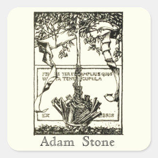 Adesivo Quadrado Ex Libris Tree with Ribbon Sticker