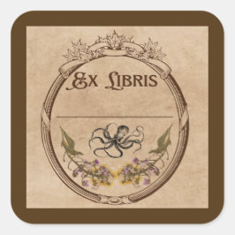 Adesivo Quadrado Ex-libris Vintage com Polvo