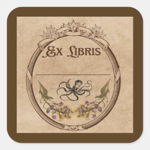 Adesivo Quadrado Ex-libris Vintage com Polvo