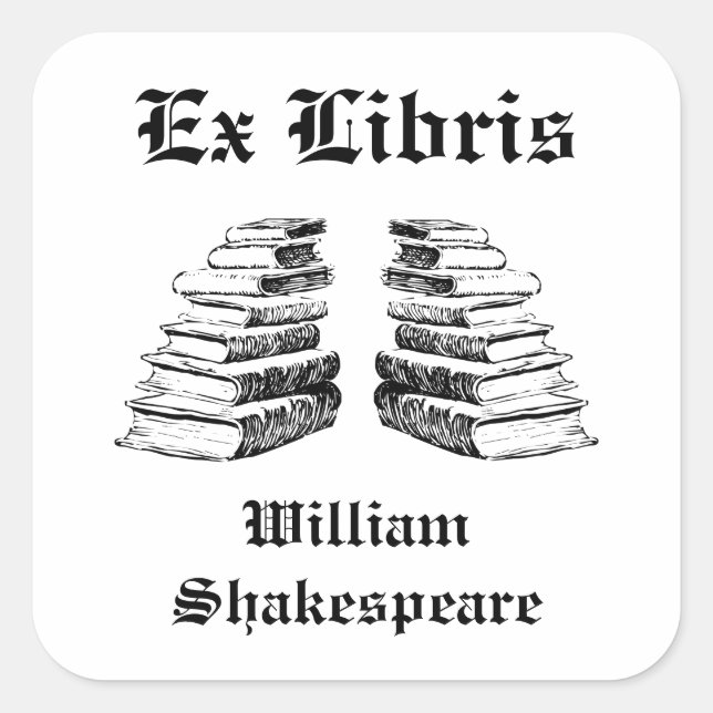 Adesivo Quadrado Ex Libris Vintage Livros Personalizados (Frente)