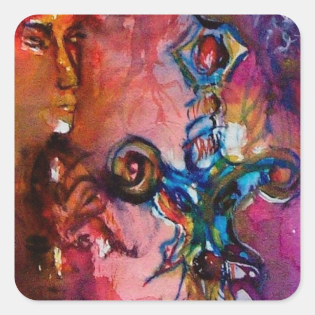 Adesivo Quadrado EXCALIBUR Magic Sword Arthurian Legends Watercolor (Frente)