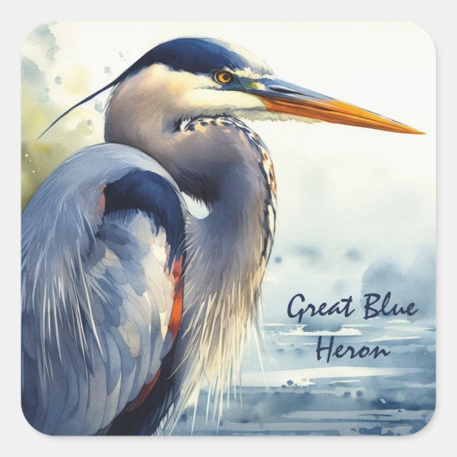 Adesivo Quadrado Excelente Blue Heron Watercolor Bird Art Wlands (Frente)