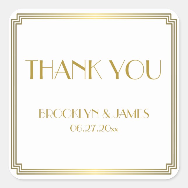 Adesivo Quadrado Excelente Gatsby Art Deco Vinhetas Douradas de Cas (Frente)