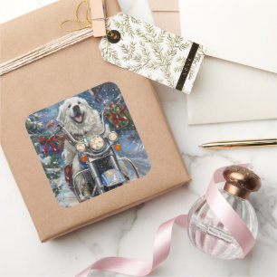 Adesivo Quadrado Excelente Pirenéus Cão Dirigindo Moto Natal