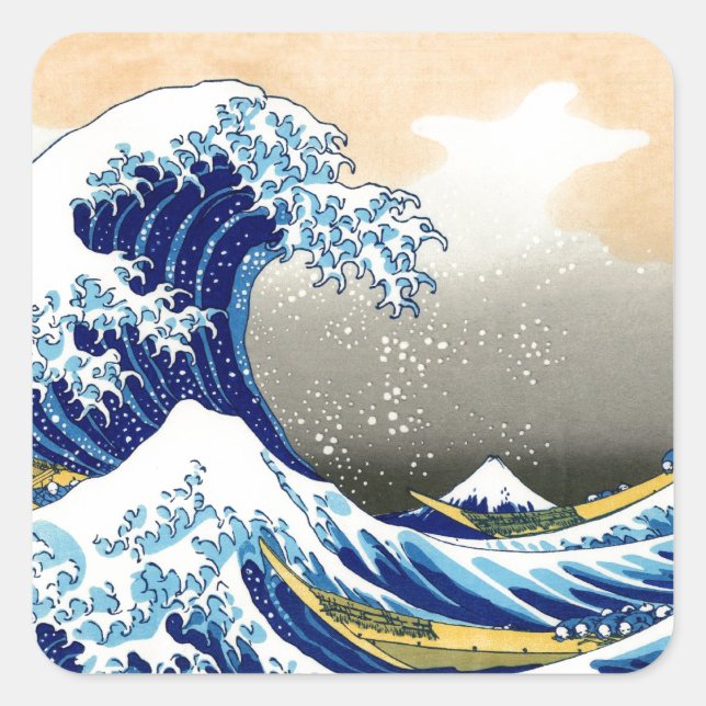 Adesivo Quadrado Excelente Wave de Kanagawa ~ Hokusai (Frente)