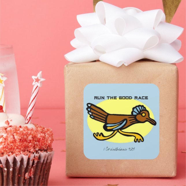 Adesivo Quadrado Execute o Good Race Sticker 1 Corinthians 9:24 (Festa)