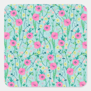 Adesivo Quadrado Exemplo de Teal Natural Floral de Verão