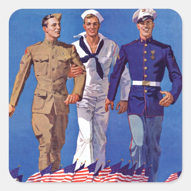 Adesivo Quadrado Exército, Marinho e Marines (Frente)