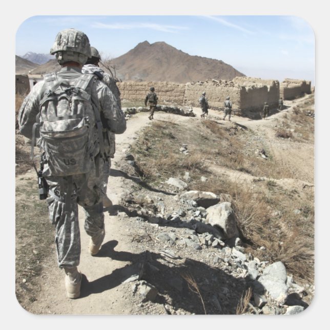 Adesivo Quadrado Exército Nacional Afegão e soldados dos EUA (Frente)