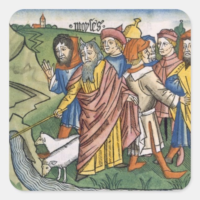 Adesivo Quadrado Êxodo 17 1-7 Moisés faz o fluxo de água do (Frente)