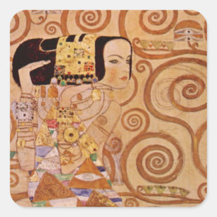 Adesivo Quadrado Expectativa por Klimt Arte Novo Vitoriano Vintage
